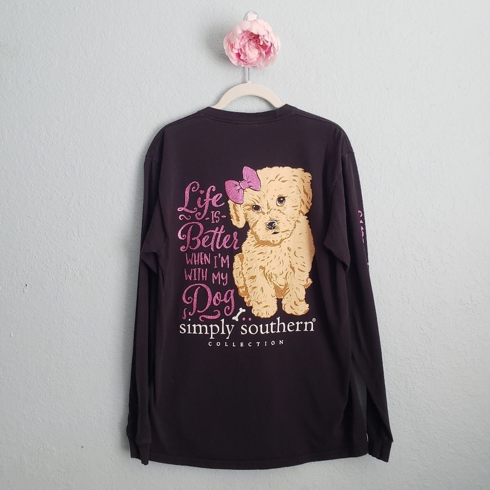 Simply Southern Life Is Better When I Am With My Dog Black Long Sleeve Tee